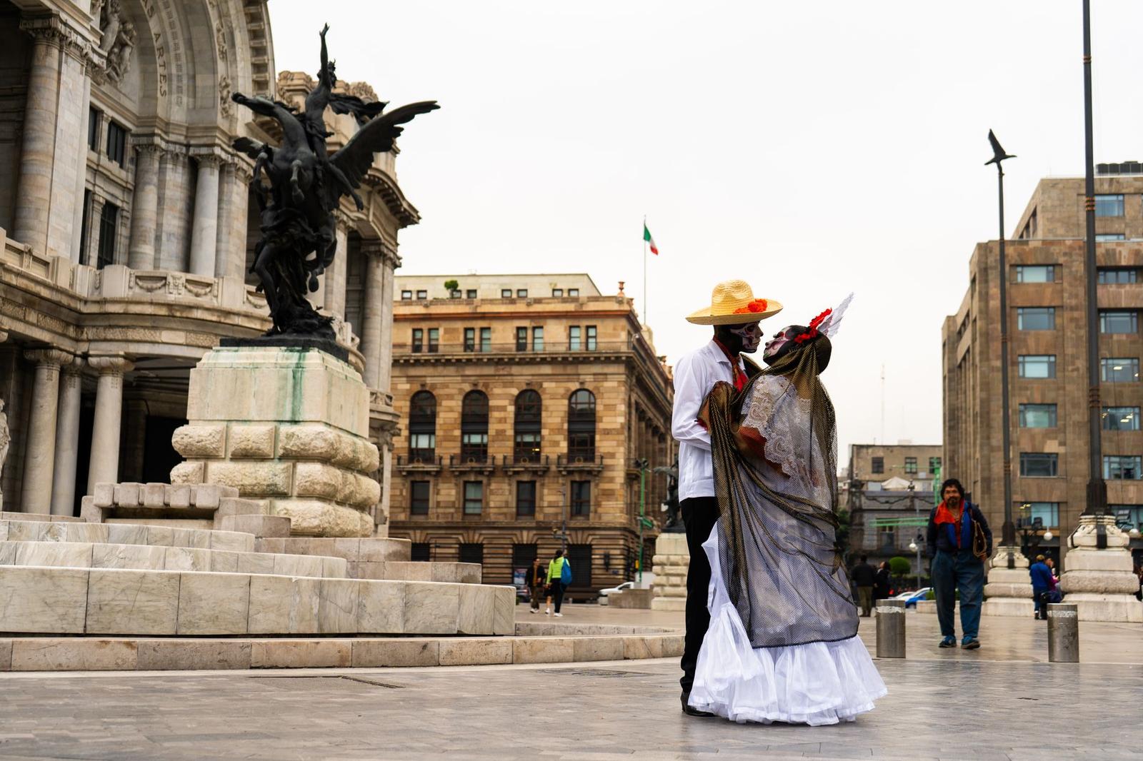 Traditional Catrina and Catrin Dance in Mexico City